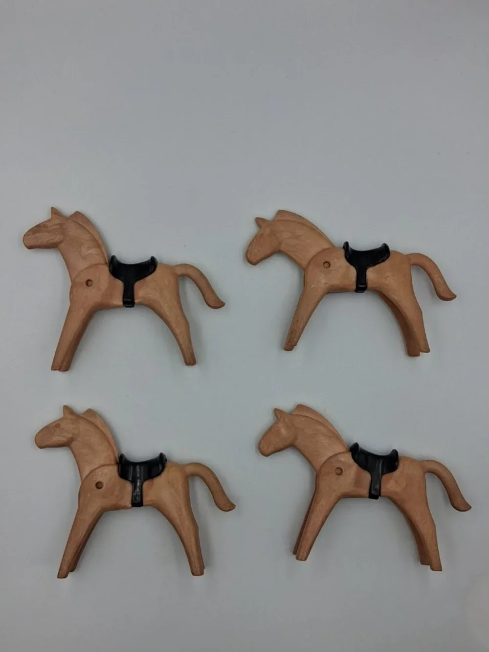 Lot of 4 Vintage 1974 Geobra Playmobil Tan Horse Toy Figures w/Saddles